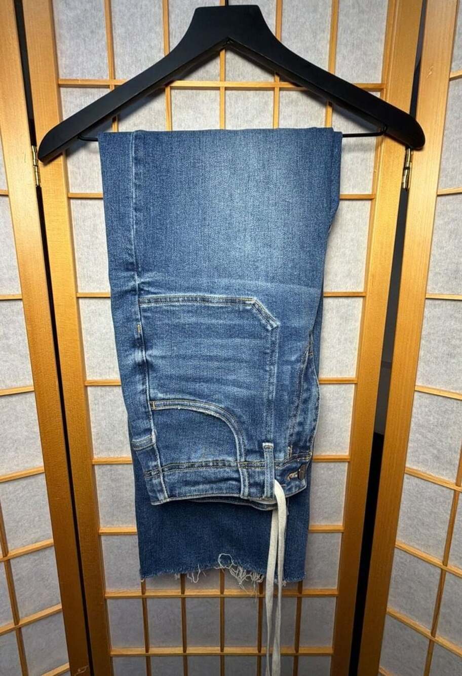 Risen Jeans Wide Leg Pants Size 3/26 Blue Denim Drawstring Frayed Hem